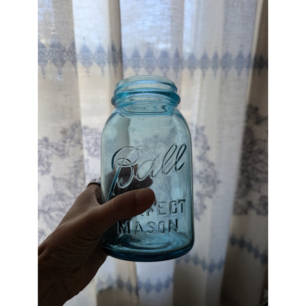 VINTAGE BALL PERFECT‎ MASON JAR BLUE GLASS QUART #3